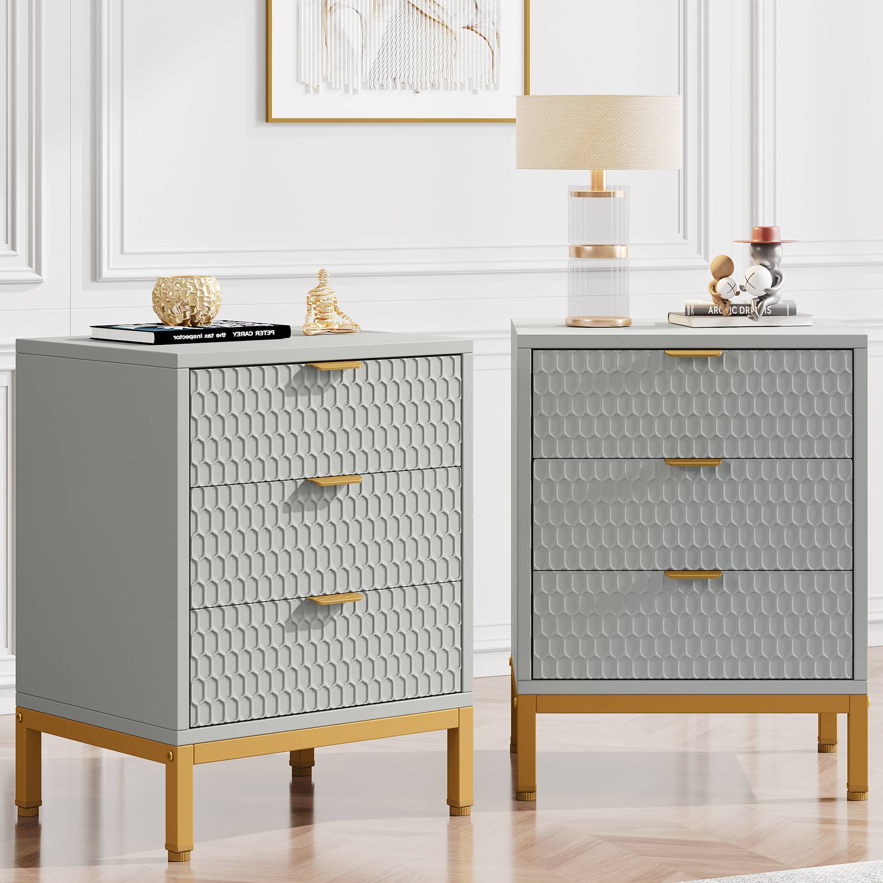 Nightstand, 25.8" Tall Bedside Table with 3 Drawers Tribesigns